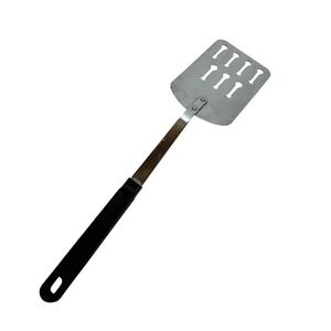 Vintage EKCO USA Slotted Spatula Stainless Steel Black Handle Turner Angle 12.5"
